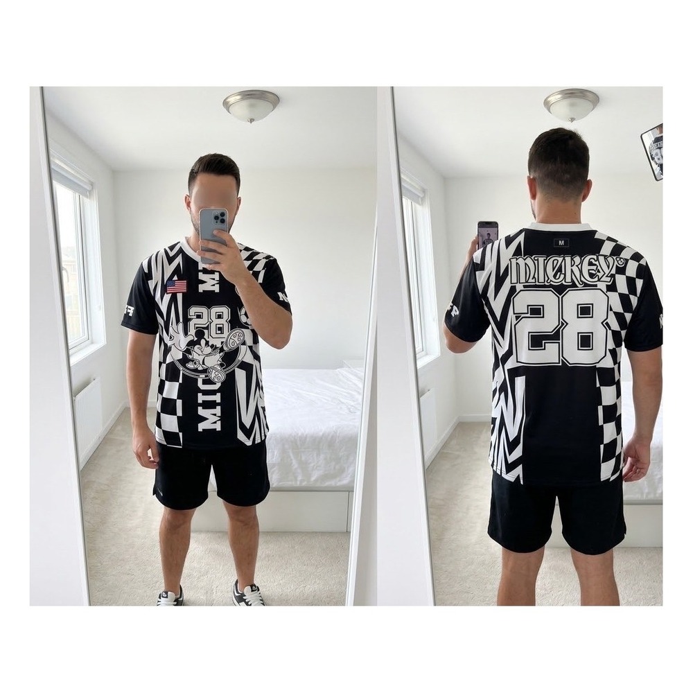 NWT Disney x Neff Mickey Mouse Soccer Jersey Mens M Black White Checkered 28
